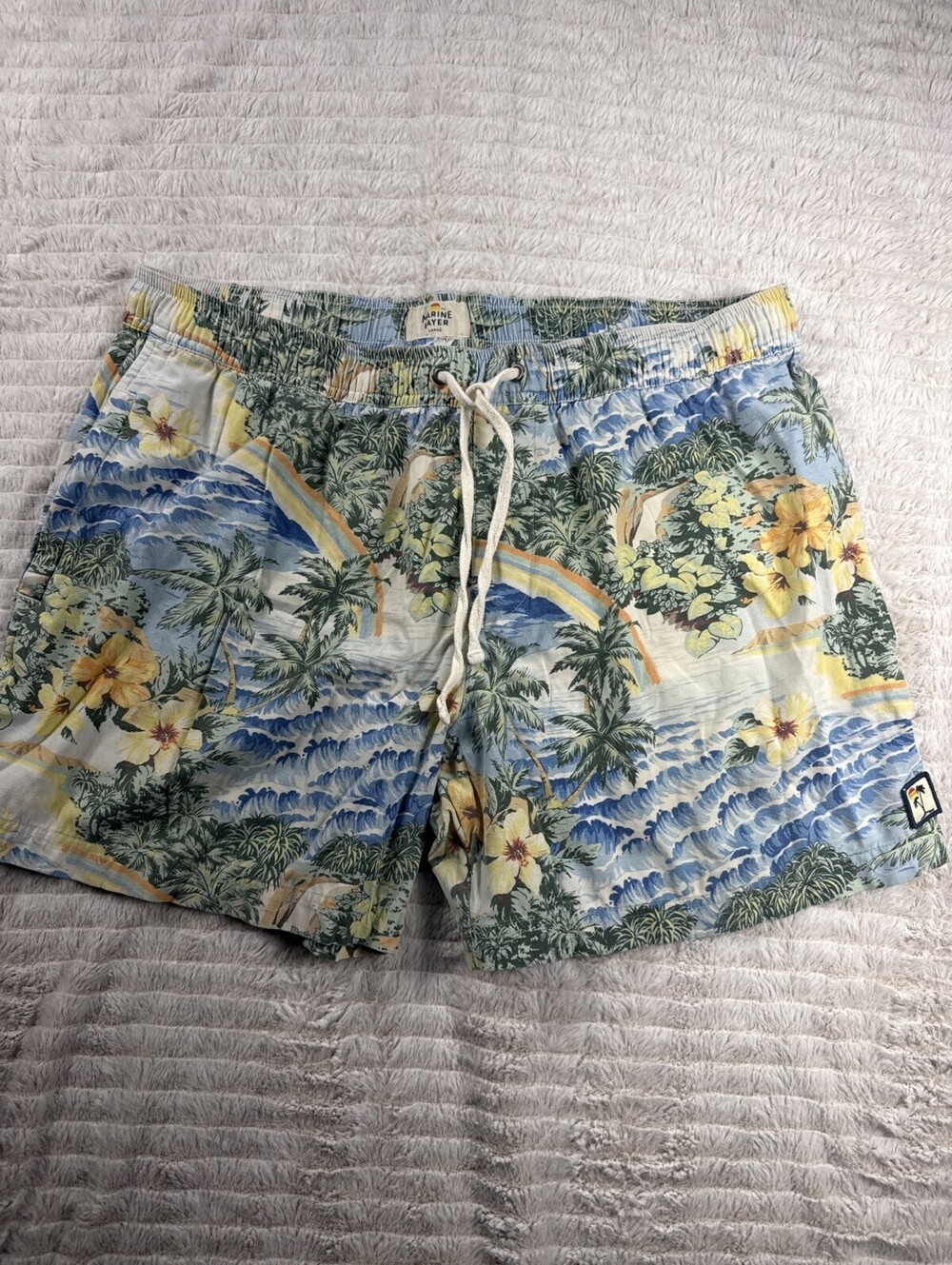 Marine Layer Swim Trunks Mens L Hawaiian Floral Tropical Mahalo Lined Drawstring